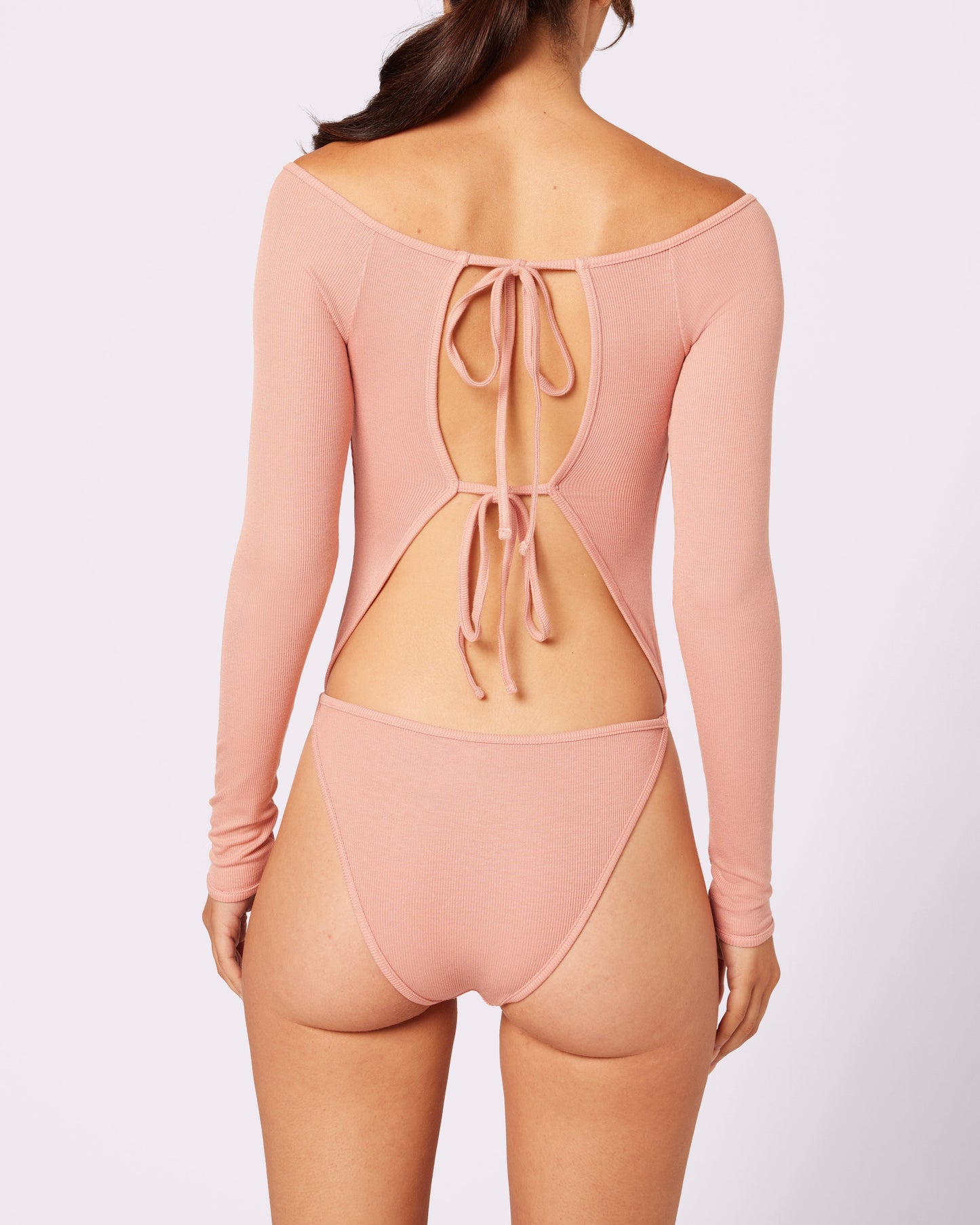 Comfort Rib Tie-Back Long Sleeve Bodysuit | Lush Rib (Hot Honey)
