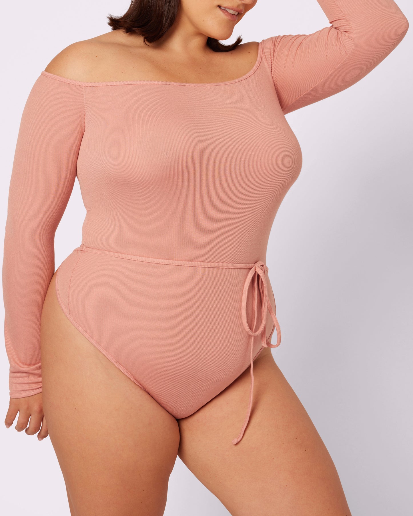 Comfort Rib Tie-Back Long Sleeve Bodysuit | Lush Rib (Hot Honey)