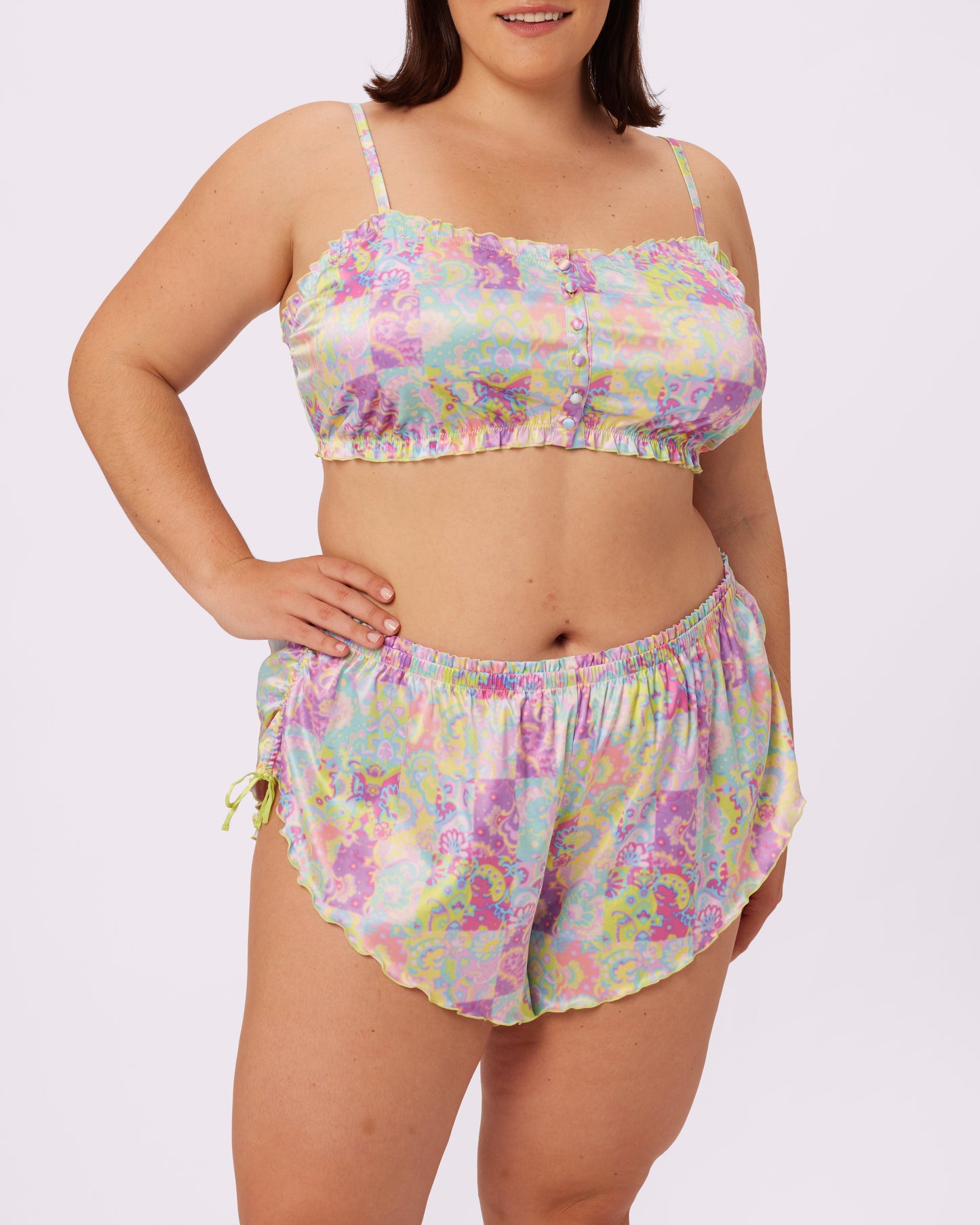 Luxe Button-Up Crop | Luxe Satin (Versailles)
