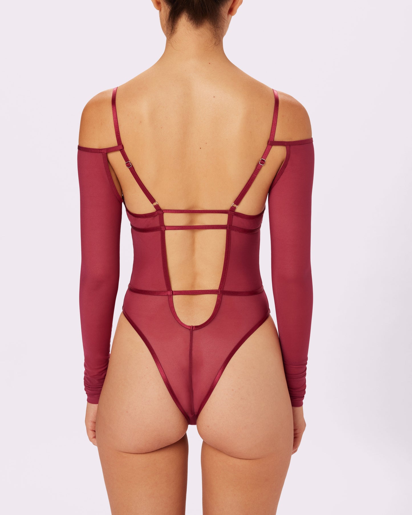 Sheer Sculpt Convertible Sleeve Bodysuit | Silky Mesh (Lambrusco)