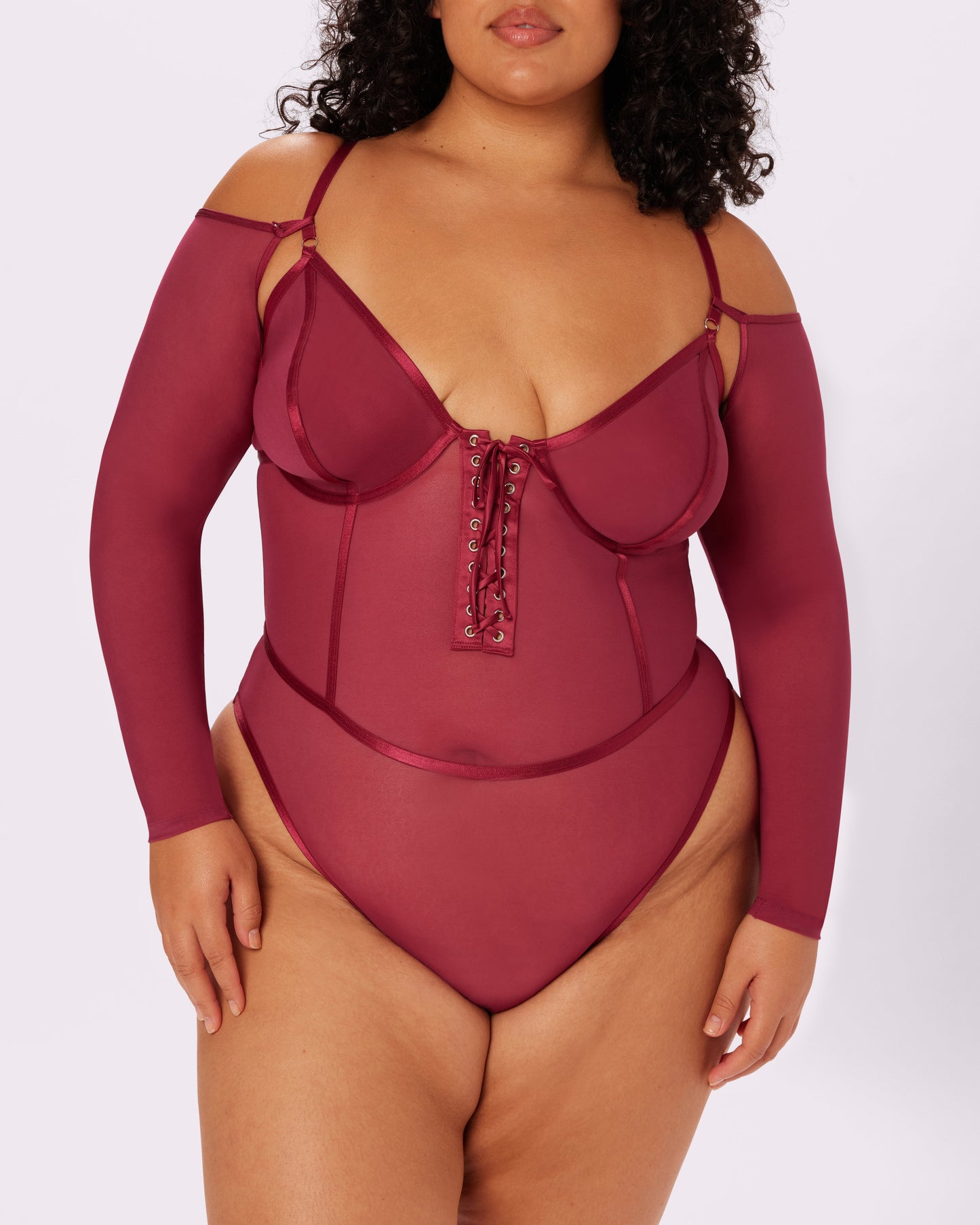 Sheer Sculpt Convertible Sleeve Bodysuit | Silky Mesh (Lambrusco)