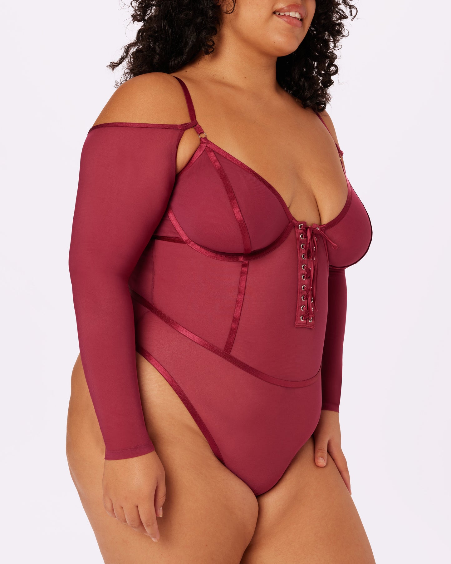 Sheer Sculpt Convertible Sleeve Bodysuit | Silky Mesh (Lambrusco)