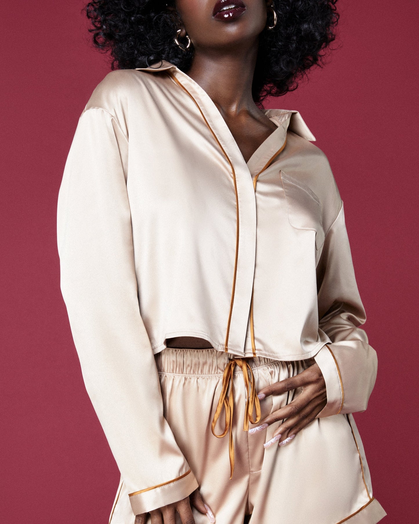 Dream Longsleeve Button Up | Luxe Satin | Archive (Toasted Almond)