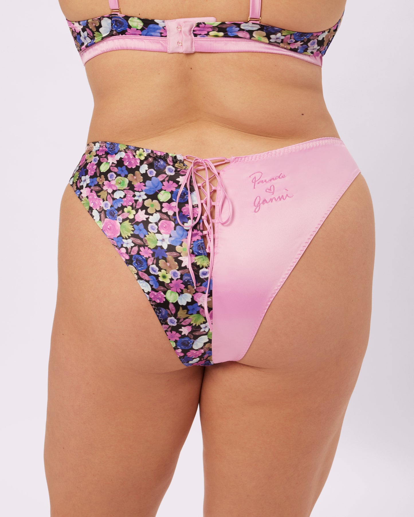 GANNI Satin Lace-up Cheeky | Glow Satin | Archive (Wildflower)
