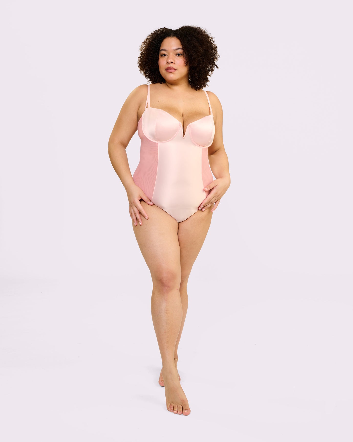Sheer Sculpt Demi Bodysuit | Glow Satin (Pink Sands)