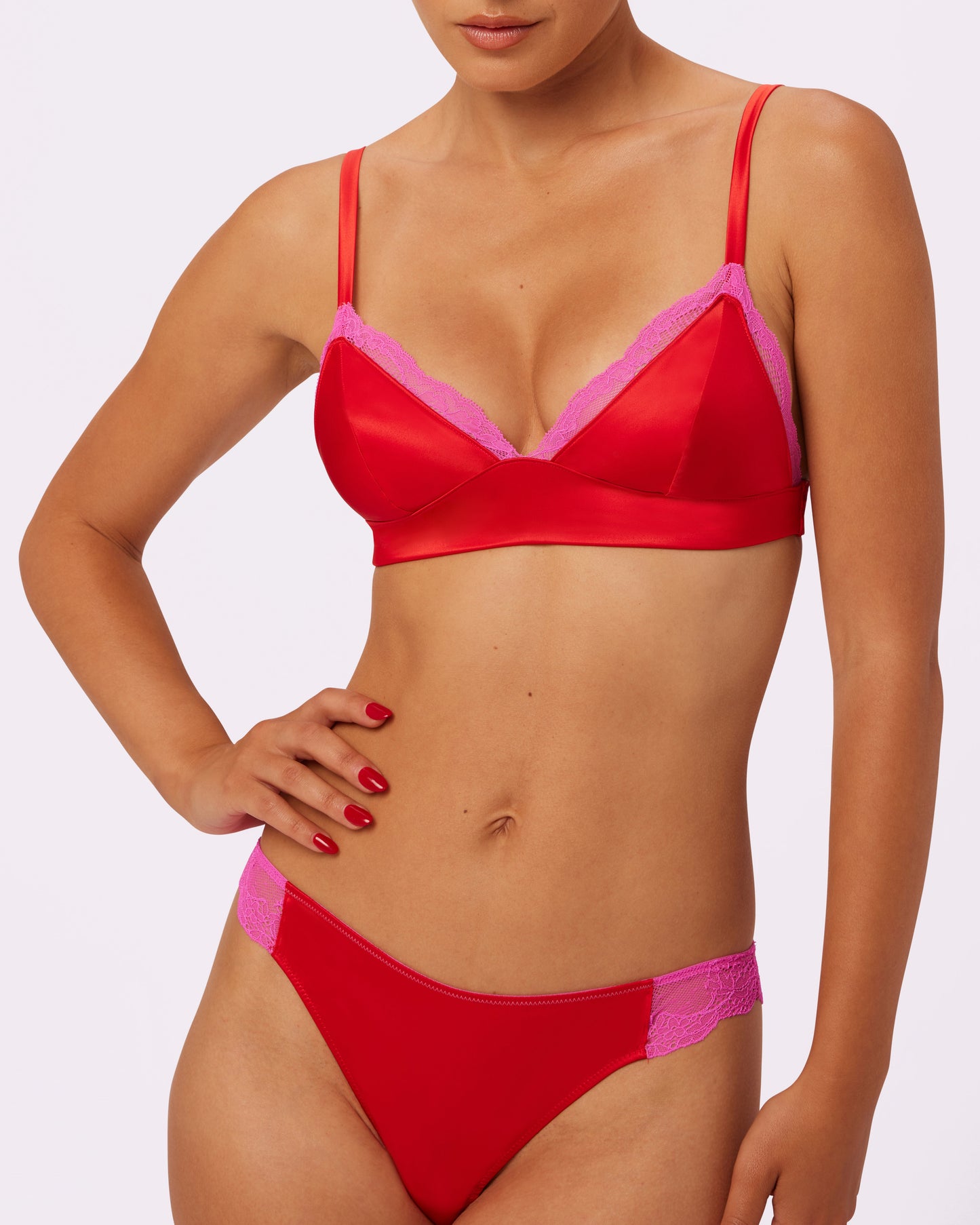 Luminous Lace Longline Bralette | Glow Satin | Archive (Red Rose)