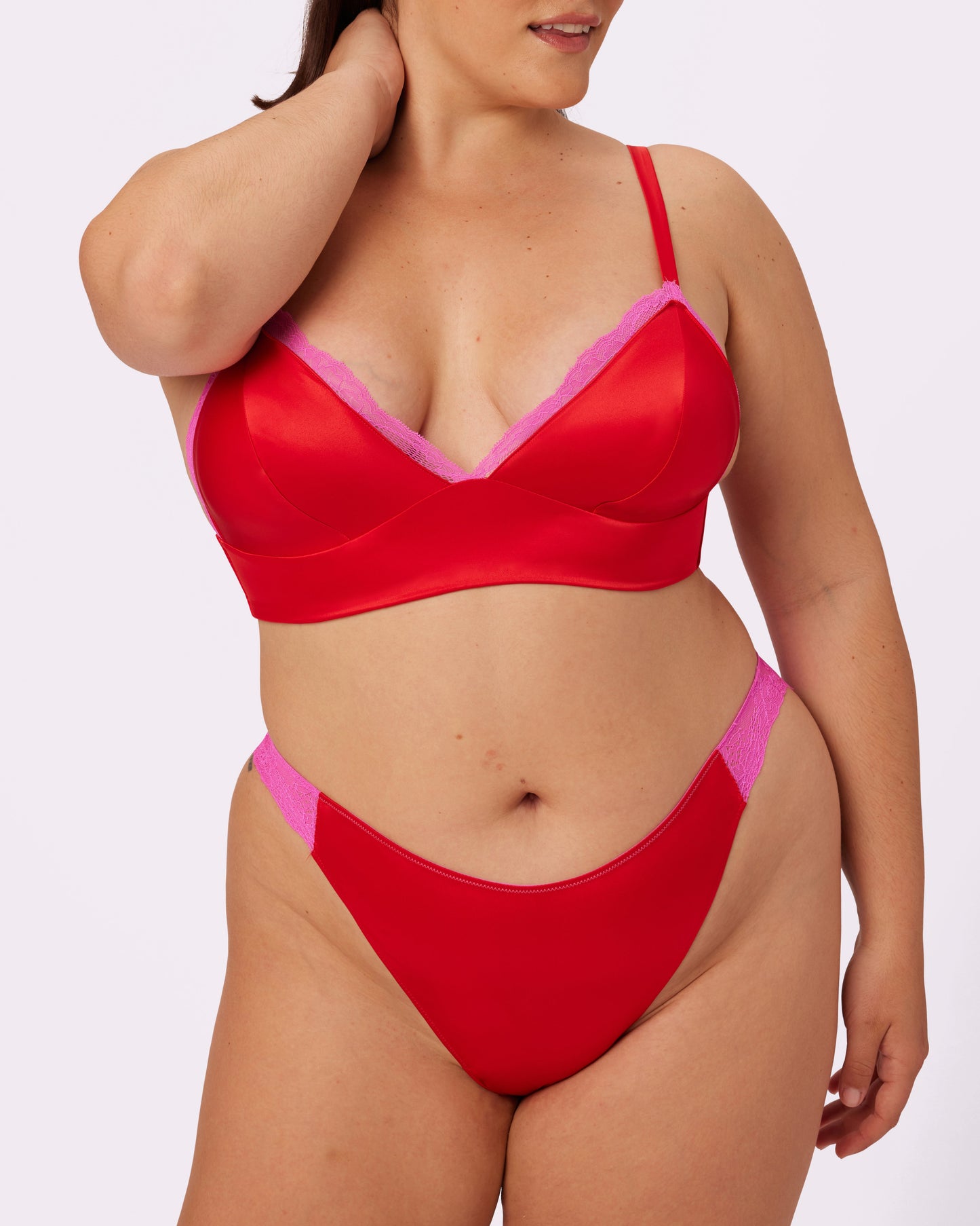 Luminous Lace Longline Bralette | Glow Satin | Archive (Red Rose)