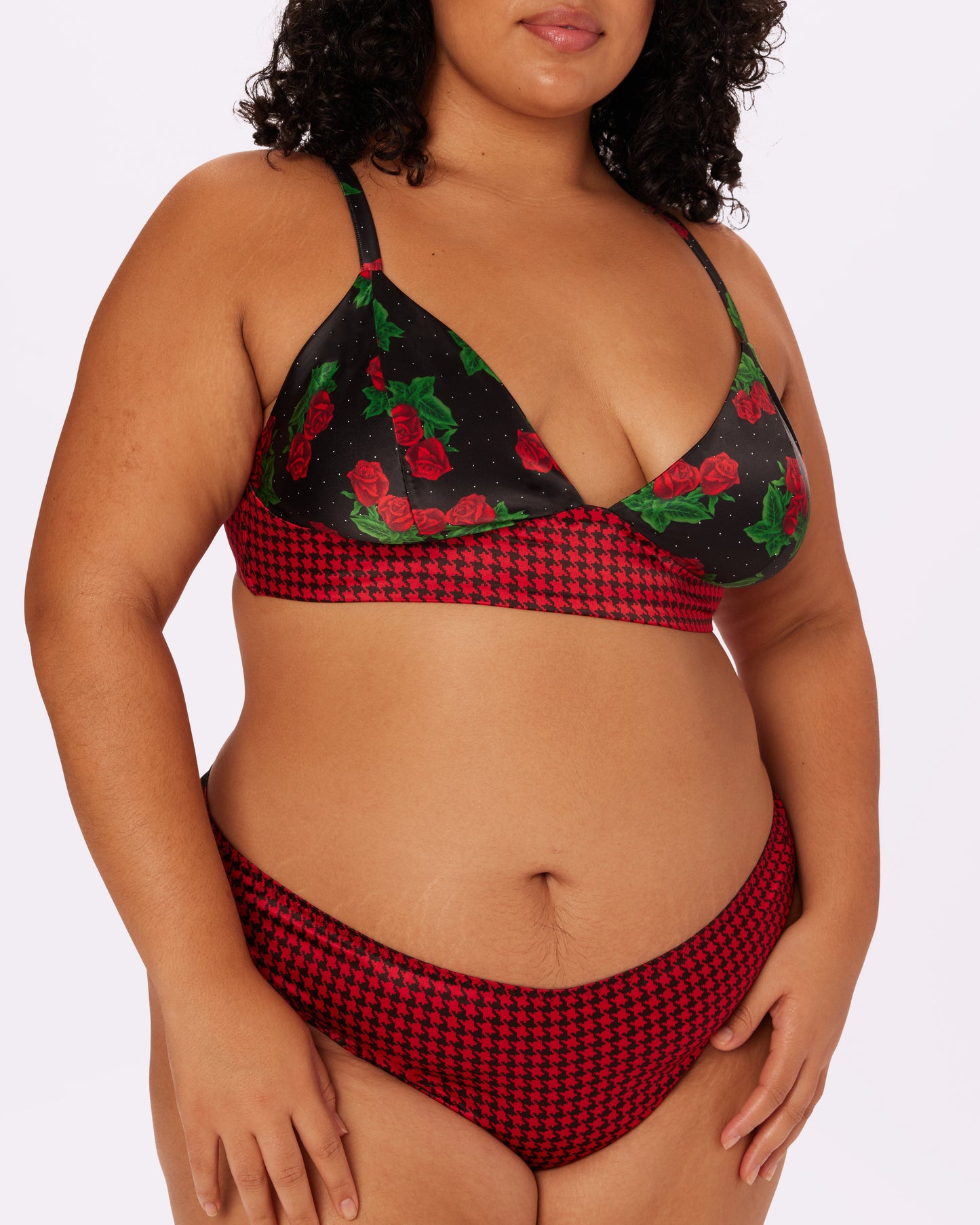 Betsey Johnson Sweetheart Satin Longline Bralette | Glow Satin (Check Mate)