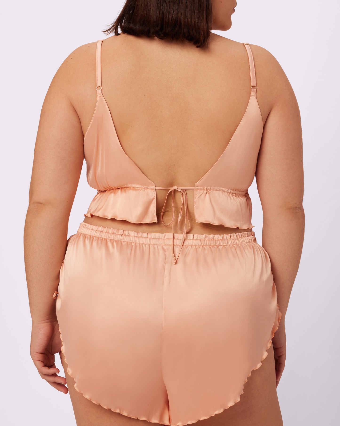 Luxe Tie-Back Flutter Crop | Luxe Satin (Rose Pearl)