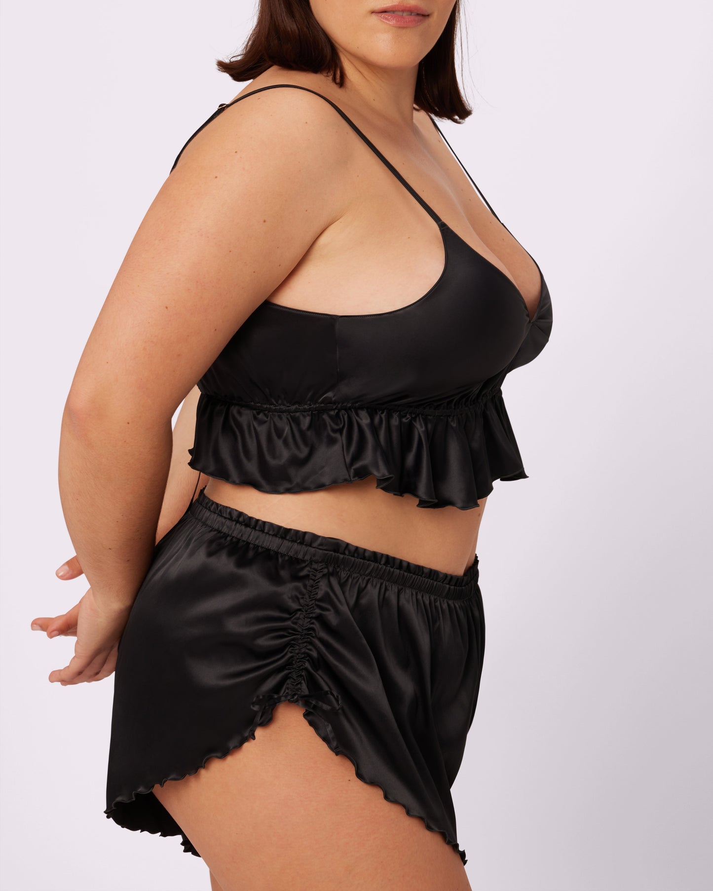 Luxe Tie-Back Flutter Crop | Luxe Satin (Eightball)