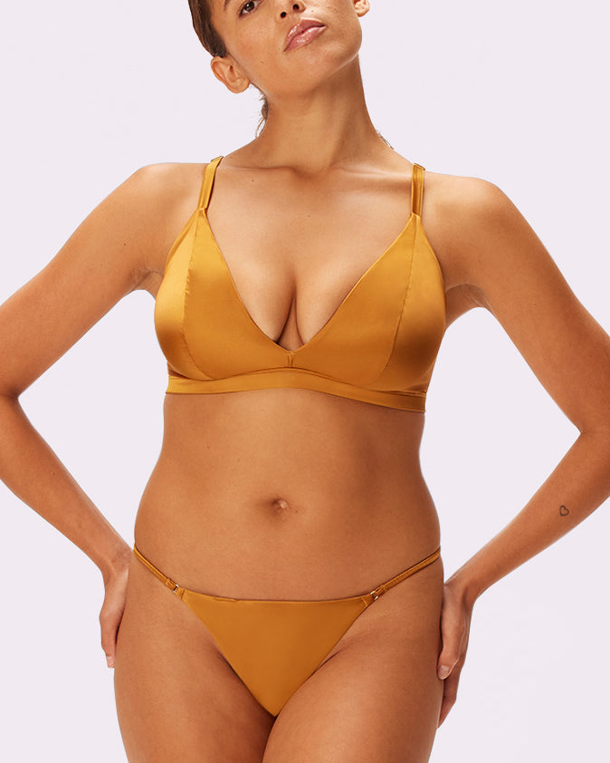 Satin Shine Thong | Glow Satin (Burnt Gold)