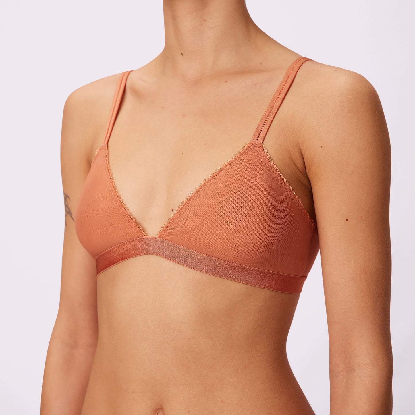 Flirty Lace Touch Triangle Bralette | Silky Mesh | Archive (Gingersnap)