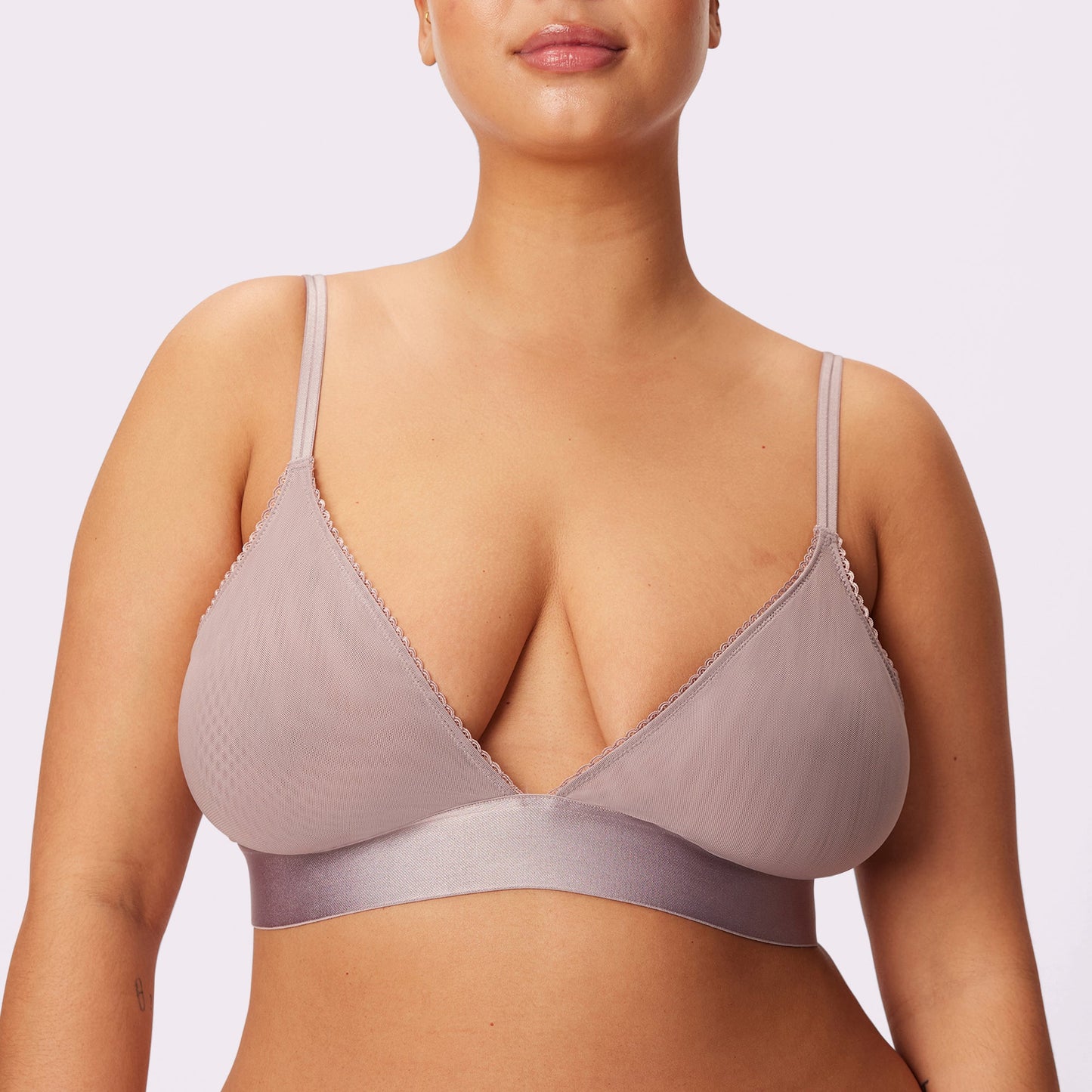 Flirty Lace Touch Triangle Bralette | Silky Mesh | Archive (Sandcastle)