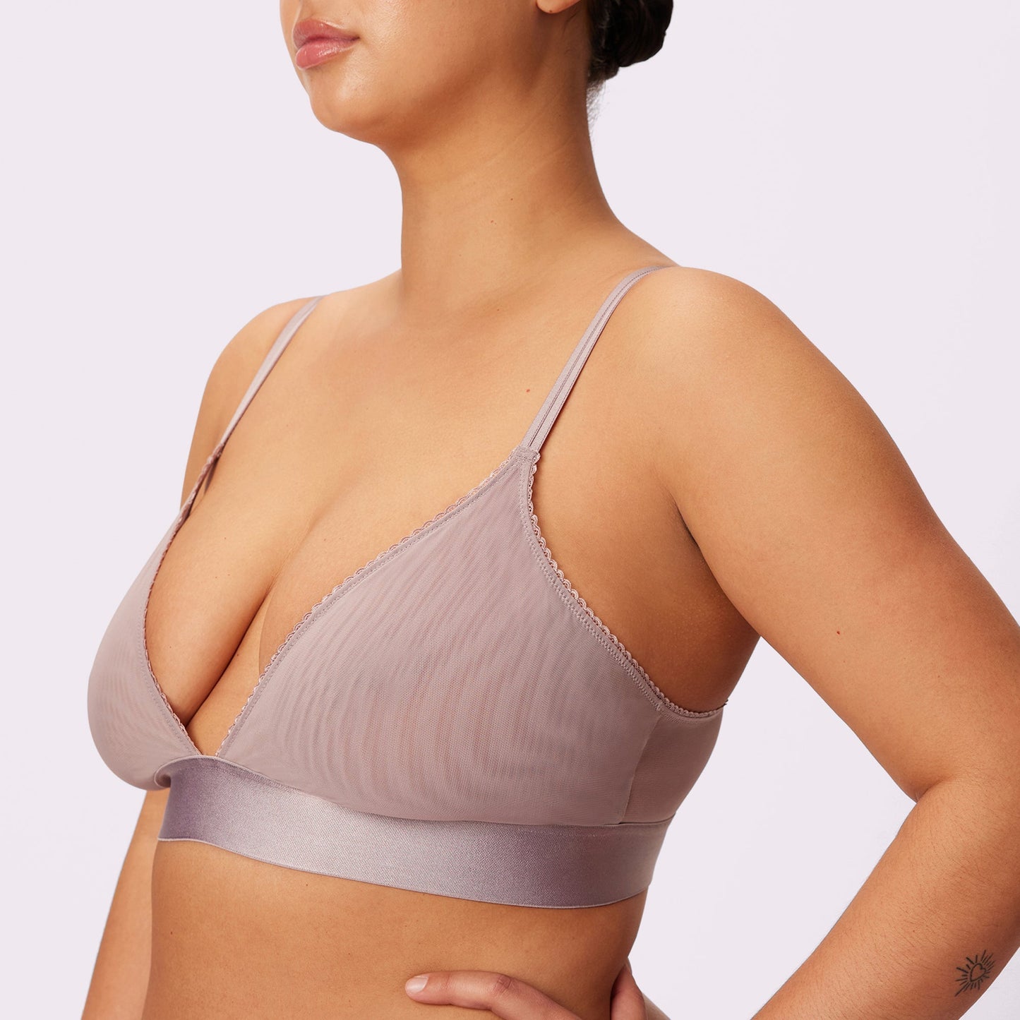Flirty Lace Touch Triangle Bralette | Silky Mesh | Archive (Sandcastle)