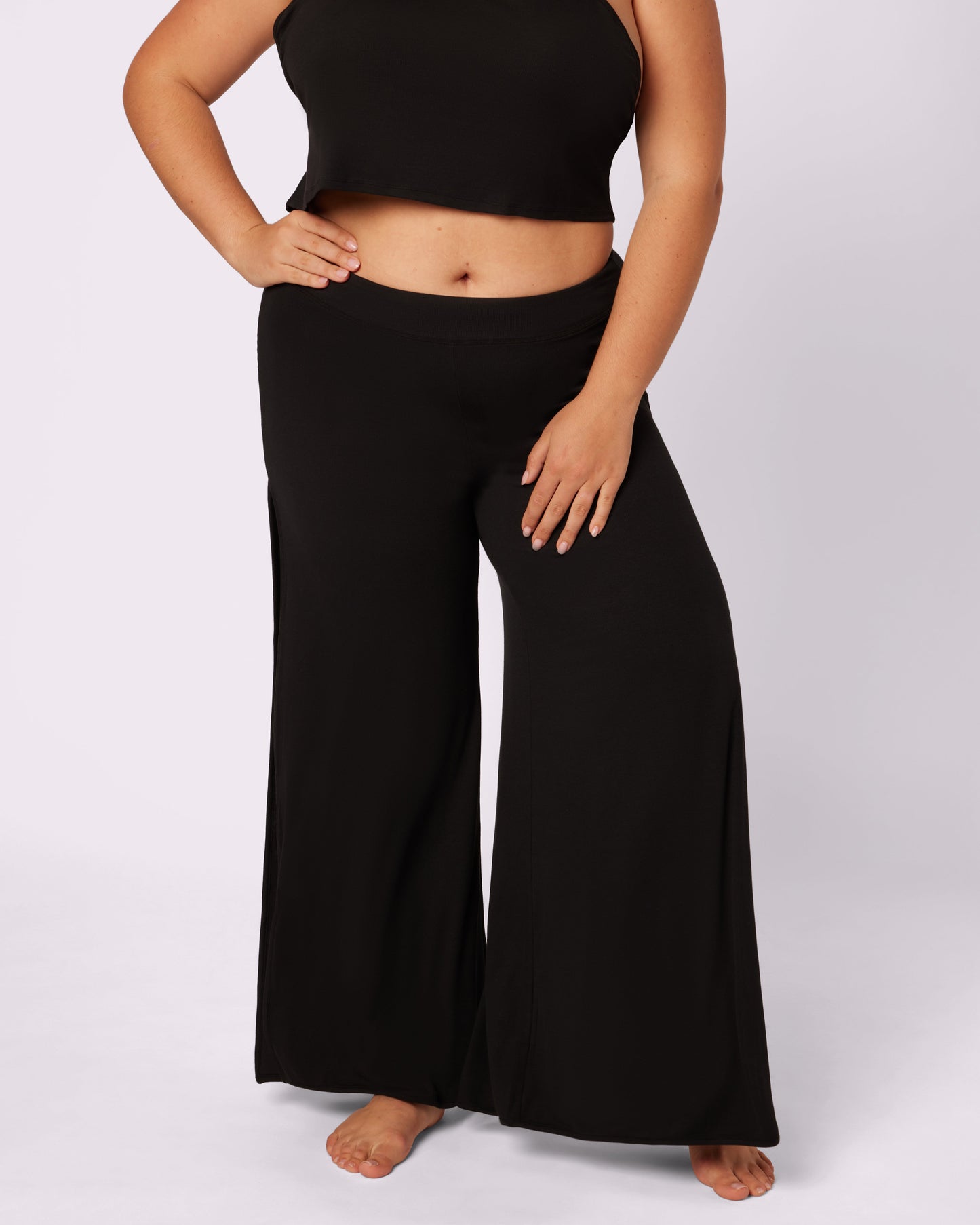 Comfort Rib Wide Leg Slit Pants | Lush Rib (Eightball)