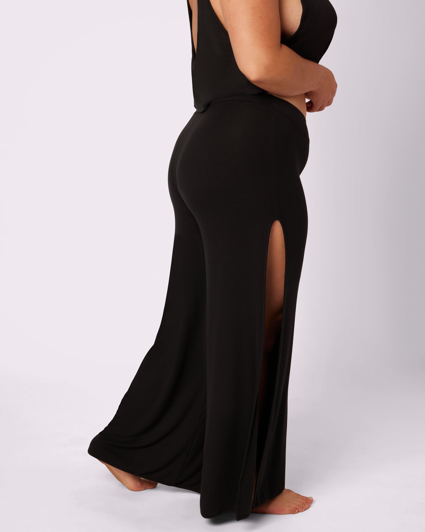Comfort Rib Wide Leg Slit Pants | Lush Rib (Eightball)