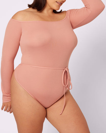 Comfort Rib Tie-Back Long Sleeve Bodysuit | Lush Rib (Hot Honey)