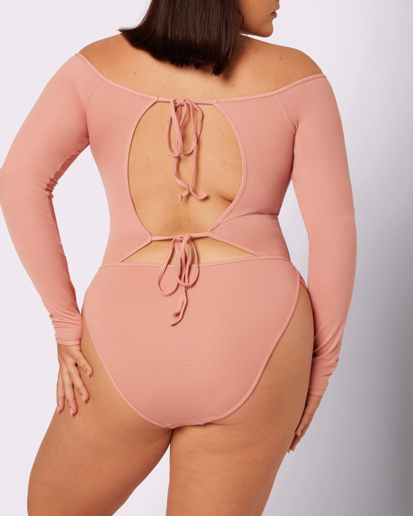 Comfort Rib Tie-Back Long Sleeve Bodysuit | Lush Rib (Hot Honey)