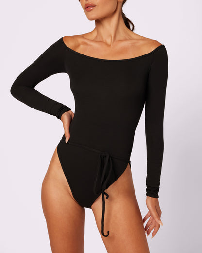 Comfort Rib Tie-Back Long Sleeve Bodysuit | Lush Rib (Eightball)
