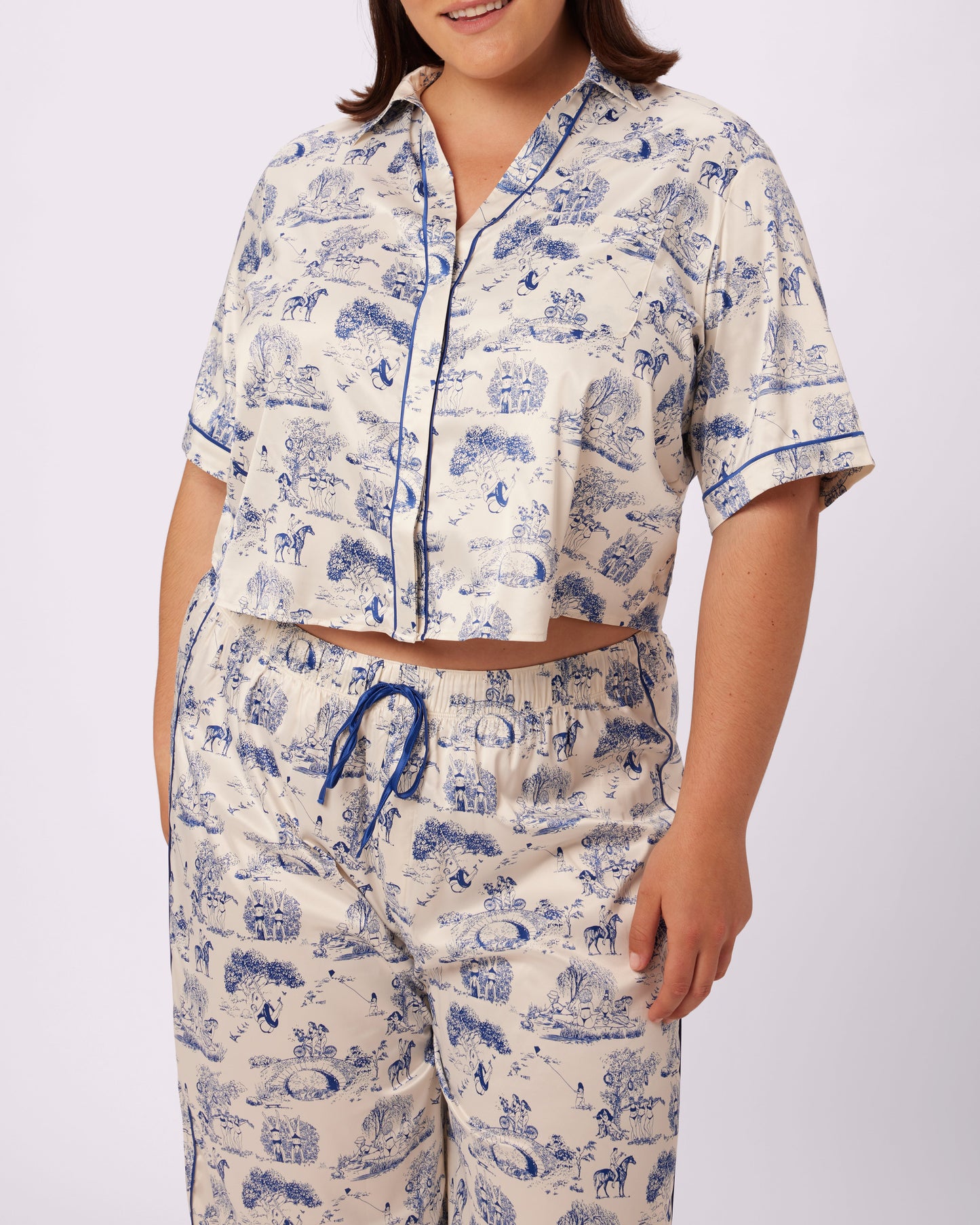 Luxe Sleep Button Up | Luxe Satin (Toile Cloud)