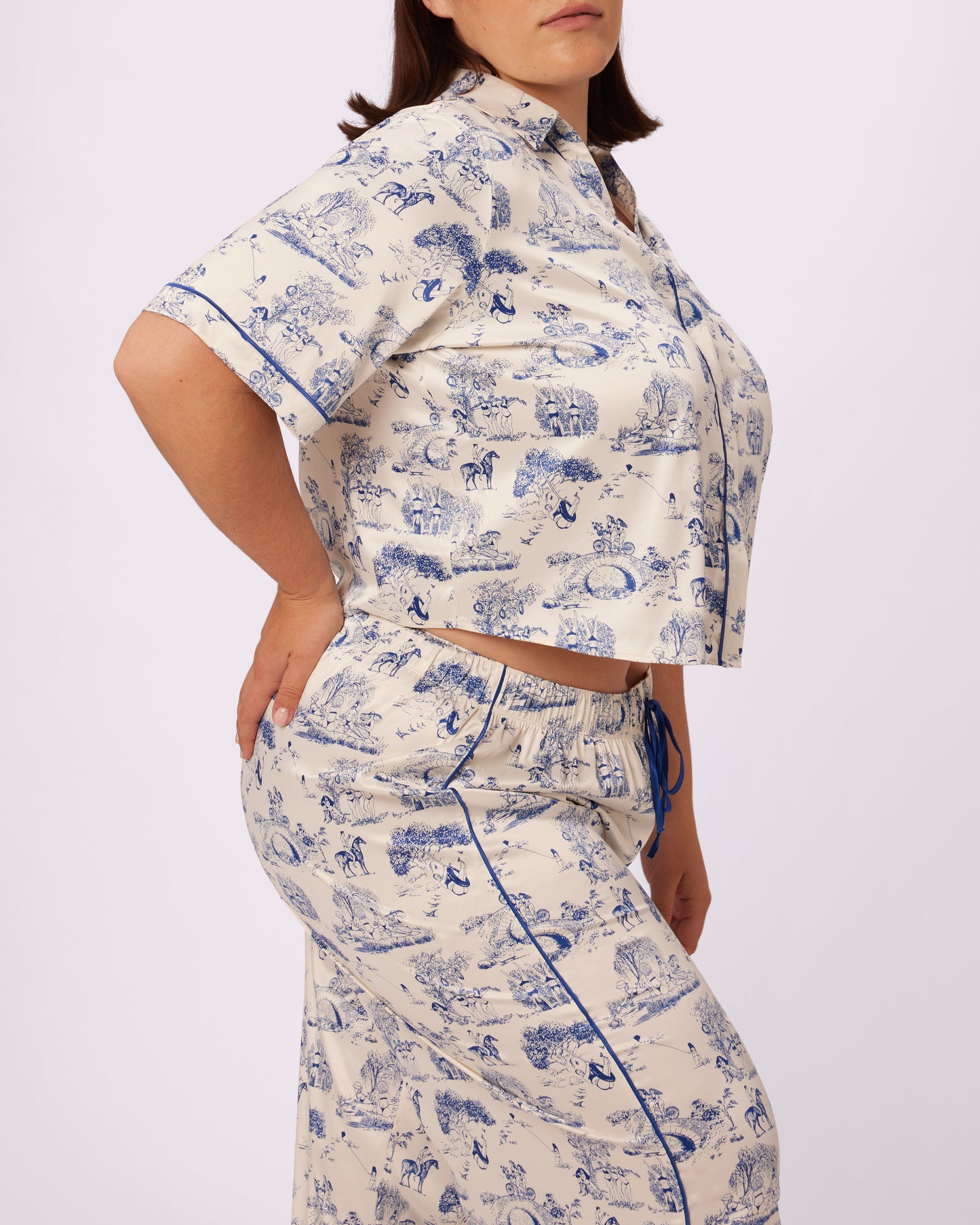 Luxe Sleep Button Up | Luxe Satin (Toile Cloud)