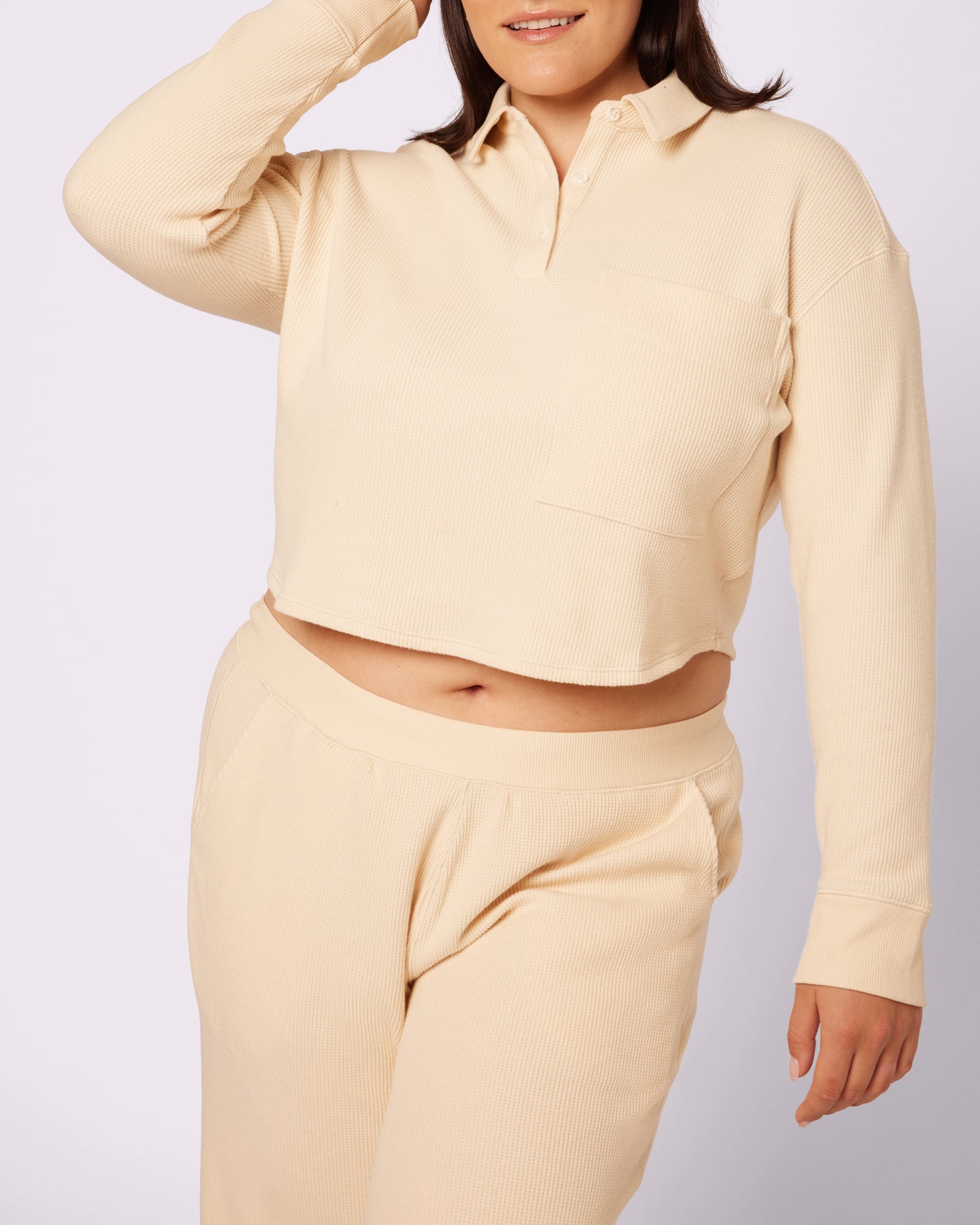 Cozy Casual Polo Long Sleeve | Cozy Waffle | Archive (Creme Brulee)