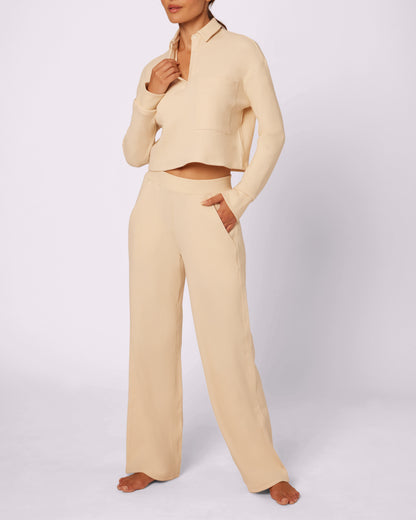 Cozy Casual Polo Long Sleeve | Cozy Waffle | Archive (Creme Brulee)