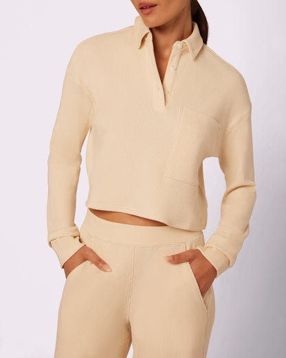 Cozy Casual Polo Long Sleeve | Cozy Waffle | Archive (Creme Brulee)
