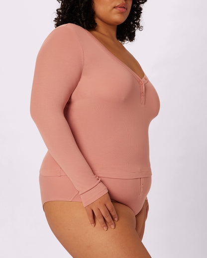 Perfect Rib Long Sleeve Henley | Lush Rib (Hot Honey)