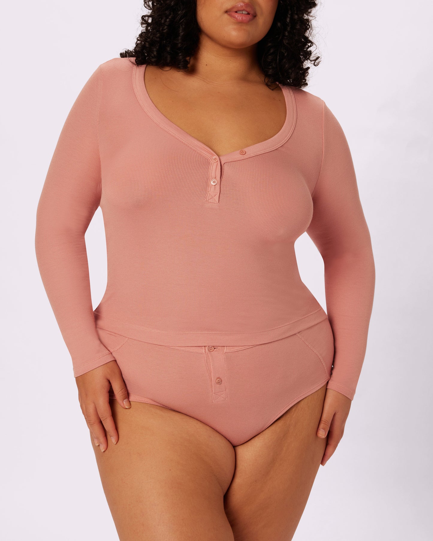 Perfect Rib Long Sleeve Henley | Lush Rib (Hot Honey)