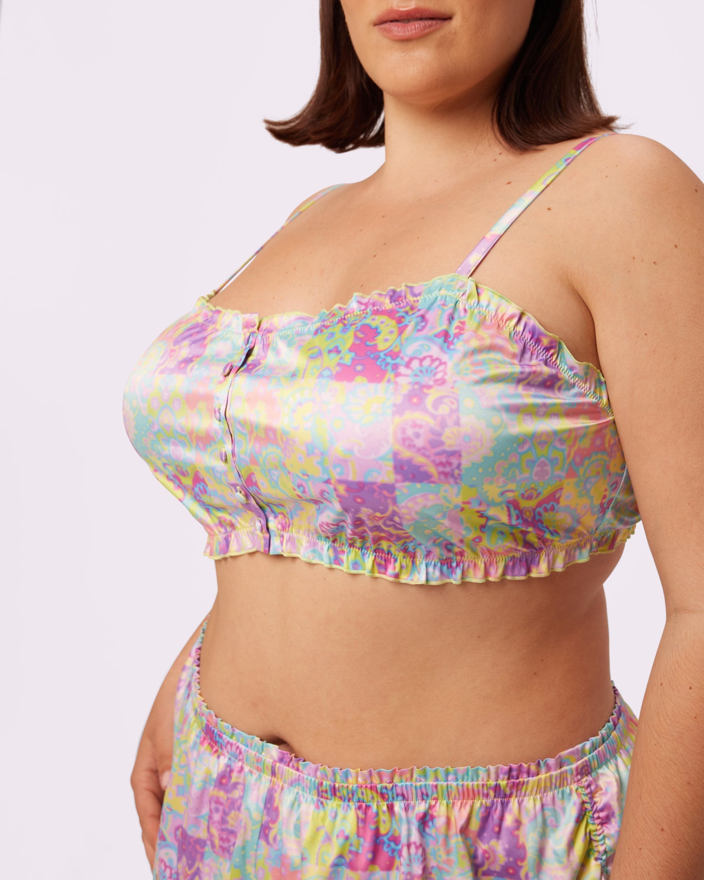 Luxe Button-Up Crop | Luxe Satin (Versailles)