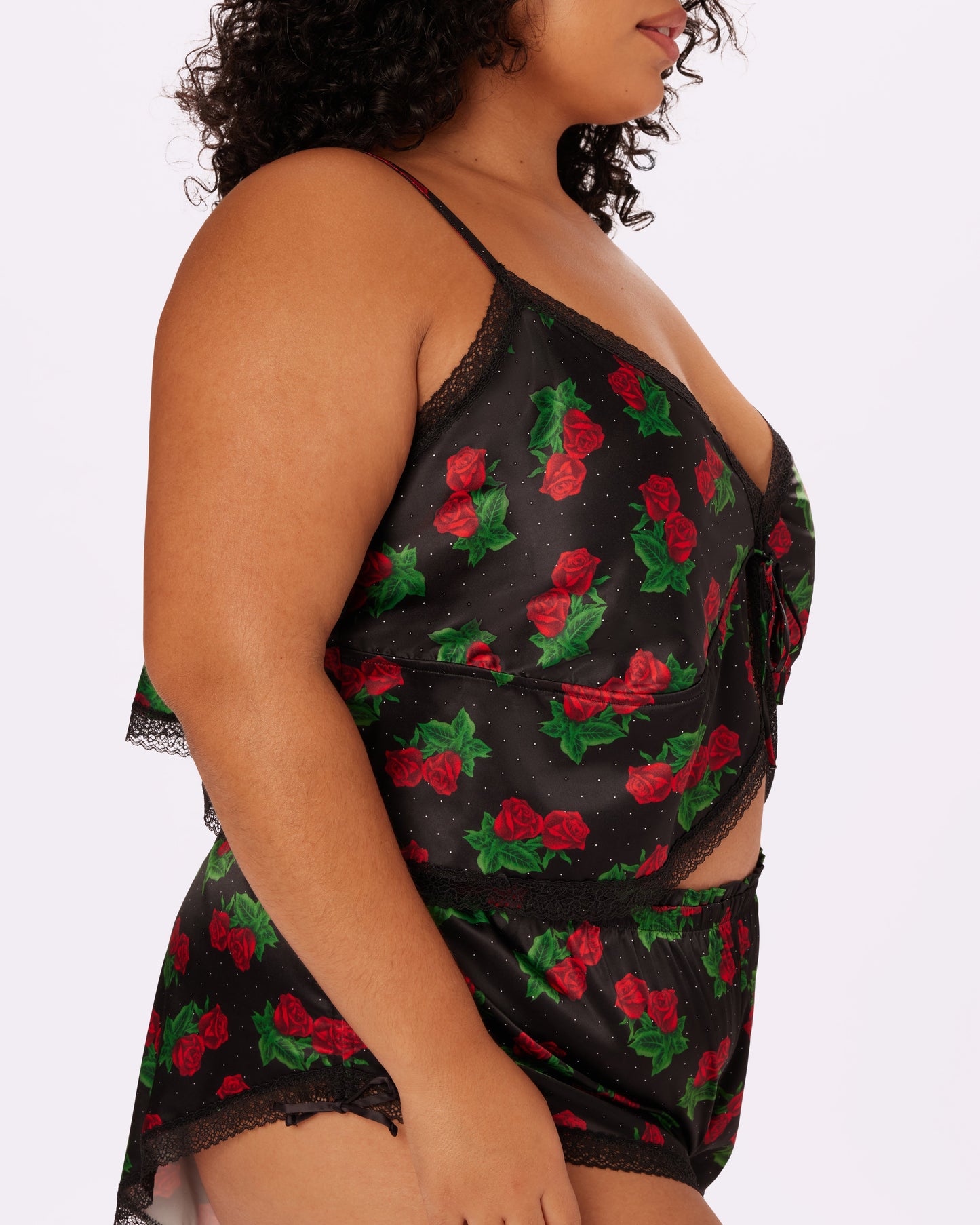 Betsey Johnson Luxe Lace Flyaway Cami | Glow Satin (Thorn)