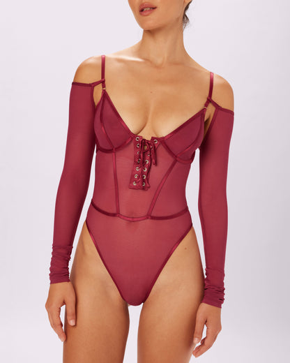 Sheer Sculpt Convertible Sleeve Bodysuit | Silky Mesh (Lambrusco)