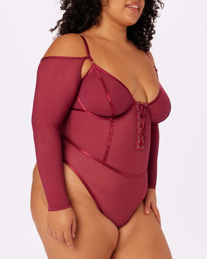 Sheer Sculpt Convertible Sleeve Bodysuit | Silky Mesh (Lambrusco)