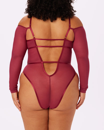 Sheer Sculpt Convertible Sleeve Bodysuit | Silky Mesh (Lambrusco)