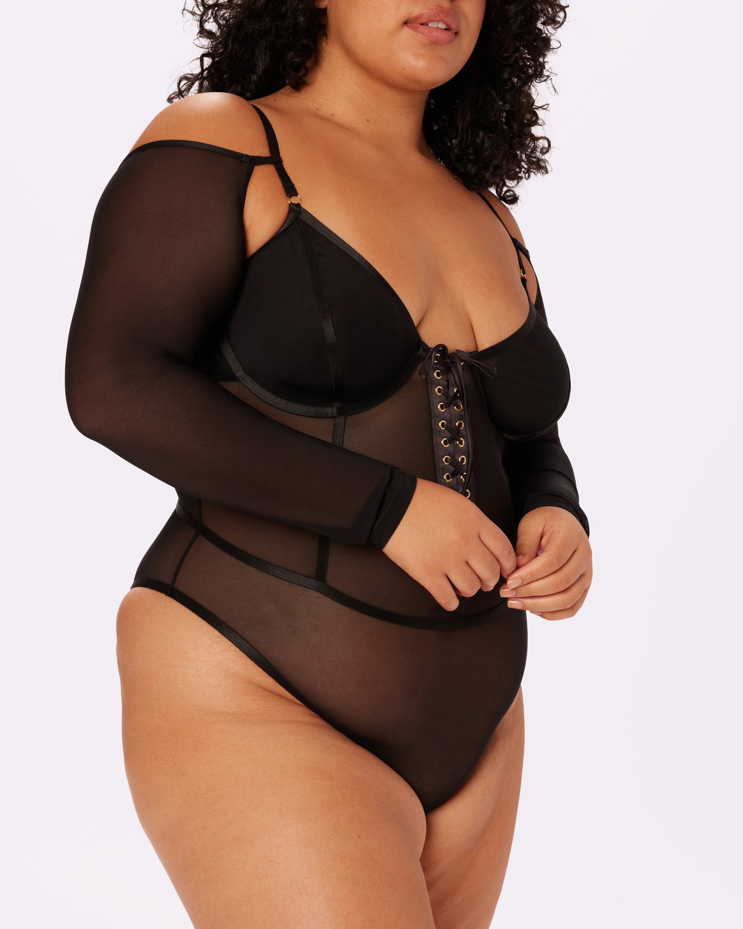 Sheer Sculpt Convertible Sleeve Bodysuit | Silky Mesh (Eightball)