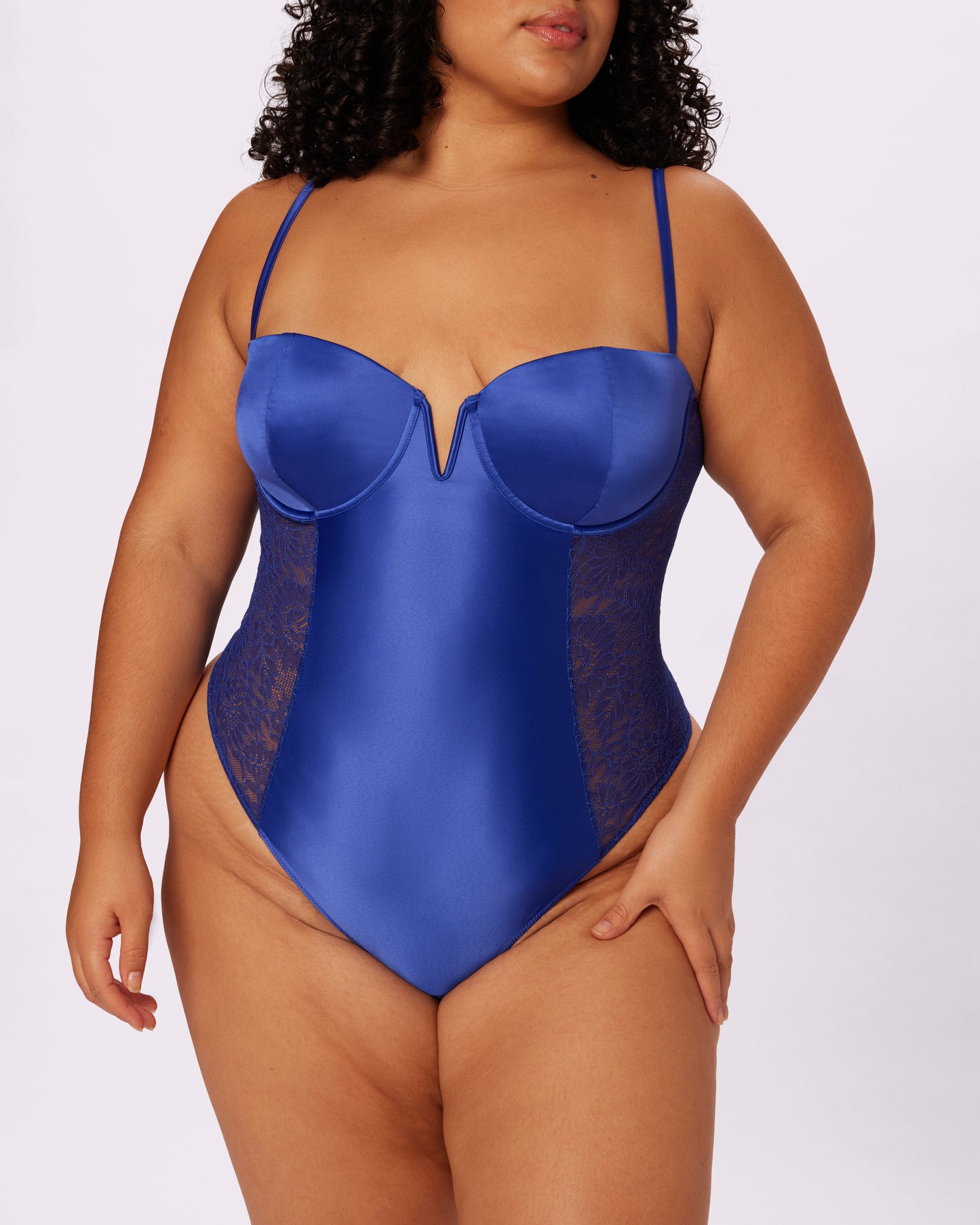 Luminous Contour Demi Bodysuit | Glow Satin (True Blue)