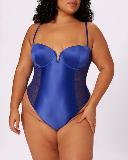 Luminous Contour Demi Bodysuit | Glow Satin (True Blue)