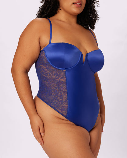 Luminous Contour Demi Bodysuit | Glow Satin (True Blue)