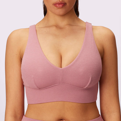 Lush Sculpt Plunge Longline Bralette | Lush Rib | Archive (Rose Petal)