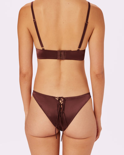 Satin Lace-up Cheeky | Glow Satin (Espresso)