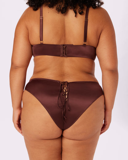 Satin Lace-up Cheeky | Glow Satin (Espresso)