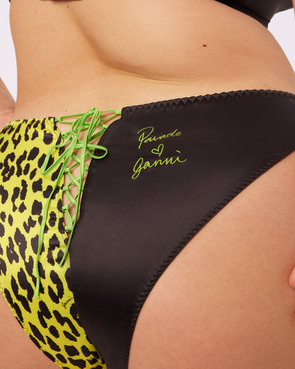 GANNI Satin Lace-up Cheeky | Glow Satin | Archive (Neon Kitten)
