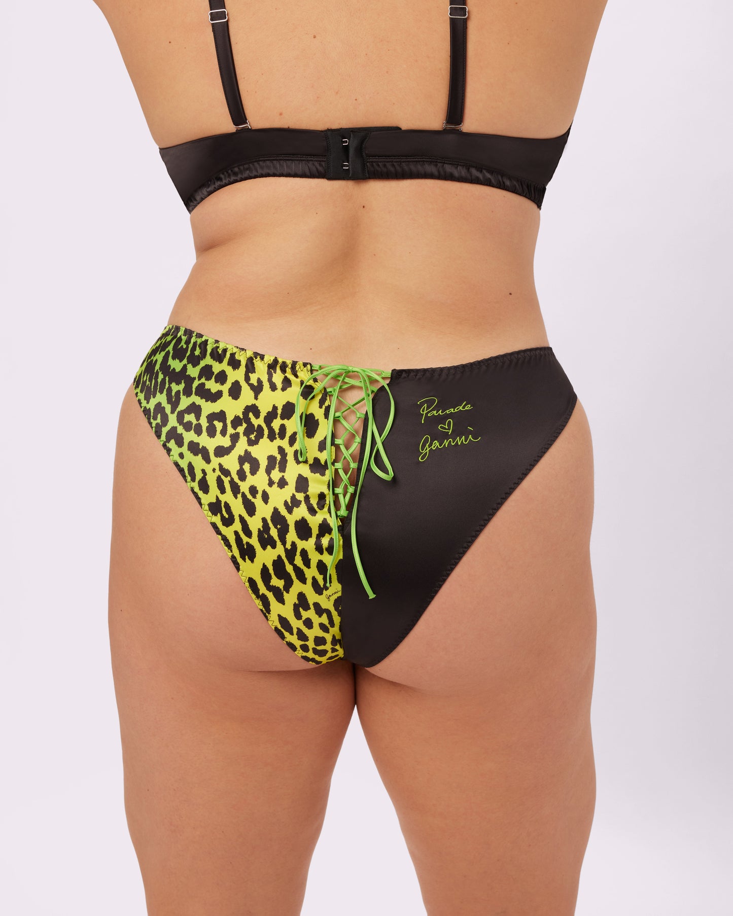 GANNI Satin Lace-up Cheeky | Glow Satin | Archive (Neon Kitten)