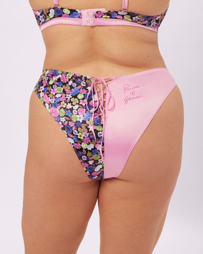 GANNI Satin Lace-up Cheeky | Glow Satin | Archive (Wildflower)