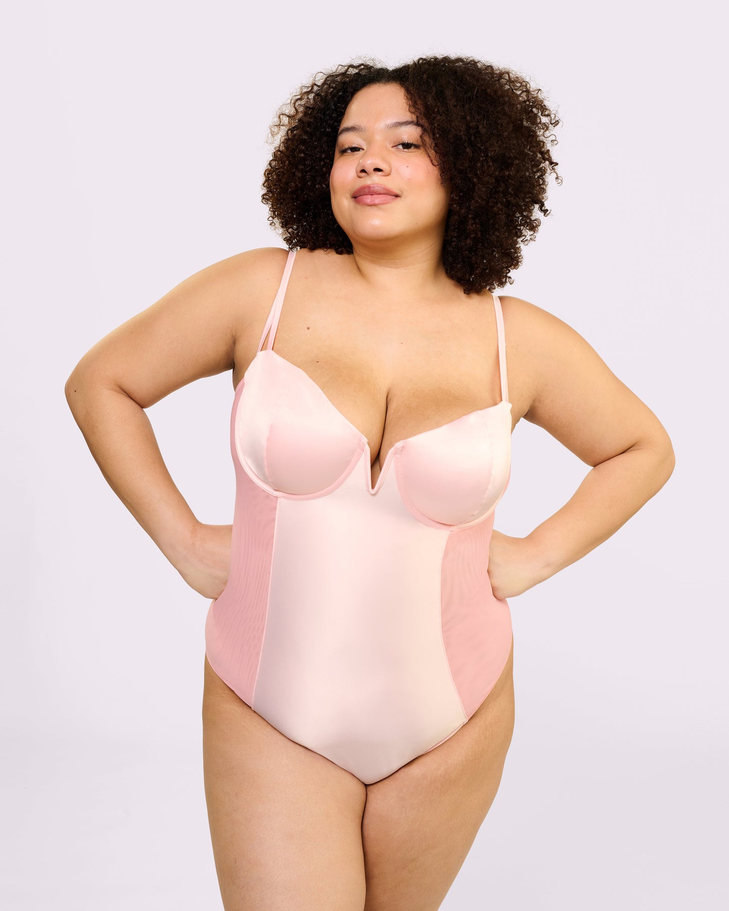 Sheer Sculpt Demi Bodysuit | Glow Satin (Pink Sands)