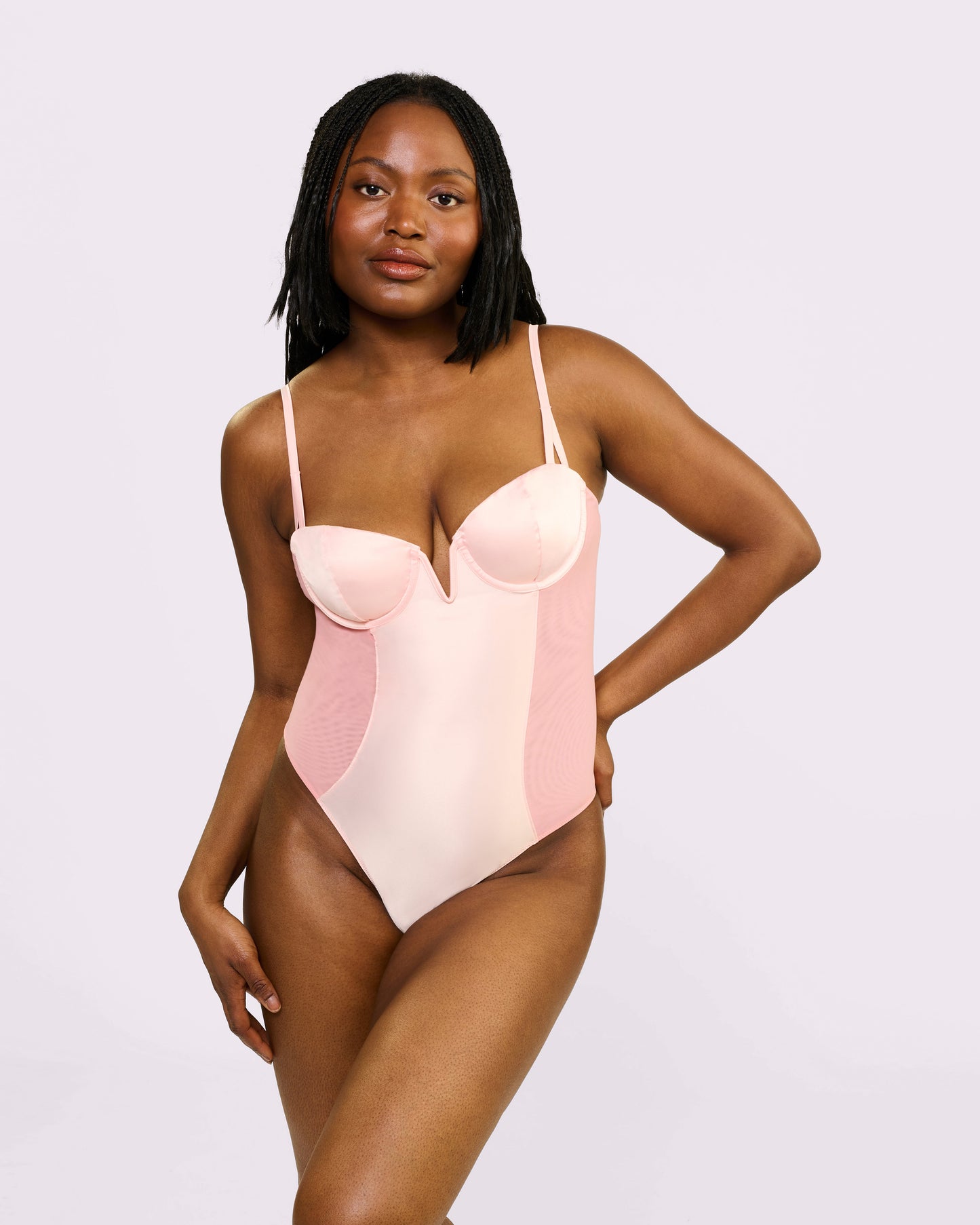 Sheer Sculpt Demi Bodysuit | Glow Satin (Pink Sands)