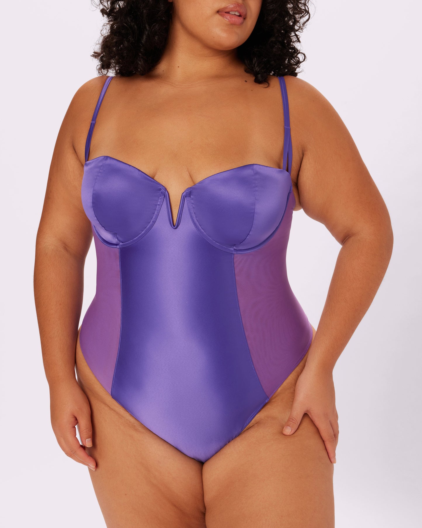 Sheer Sculpt Demi Bodysuit | Glow Satin (Grape Soda)