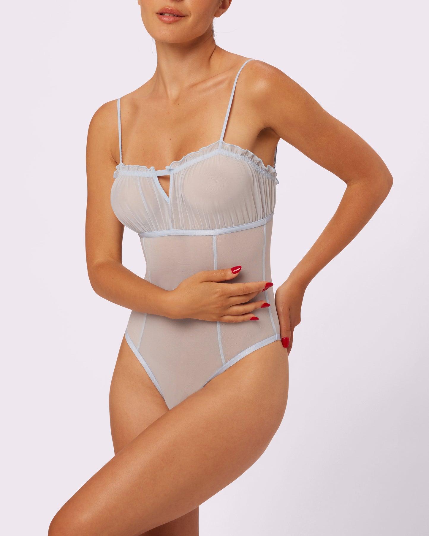 Sheer Pleasure Flutter Bodysuit | Silky Mesh | Archive (Vapor)