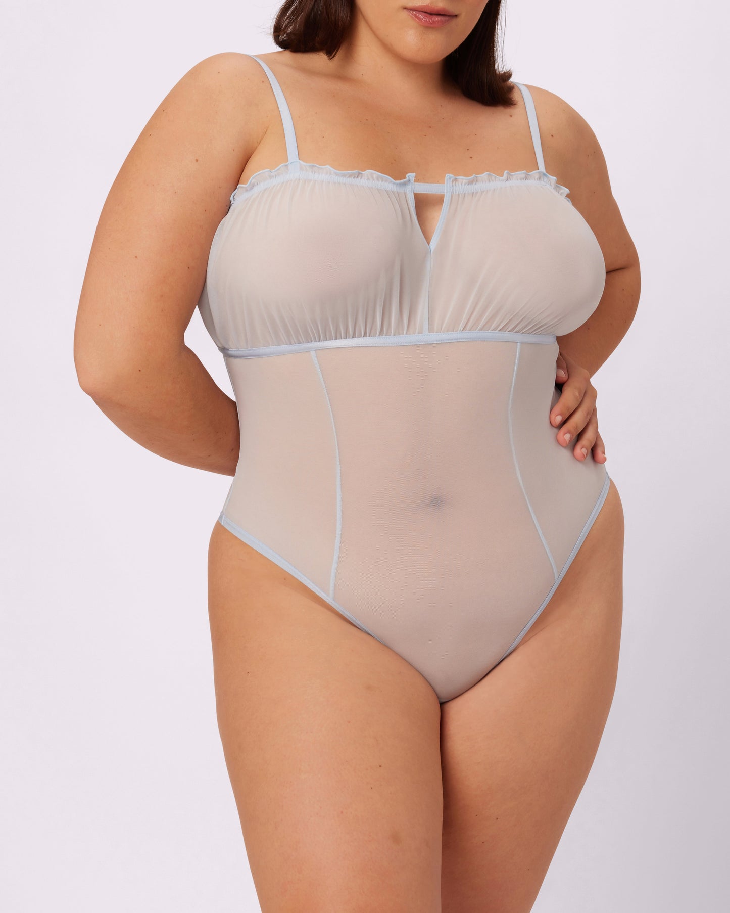 Sheer Pleasure Flutter Bodysuit | Silky Mesh | Archive (Vapor)
